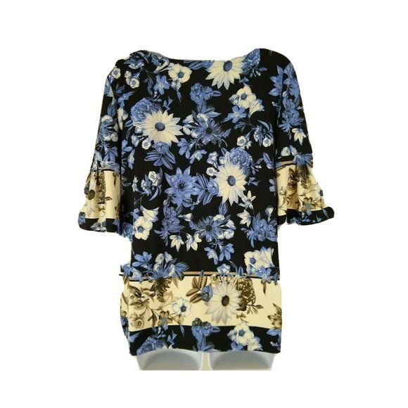 Blue Floral Short Sleeve Blouse - Picture 2 of 3